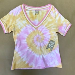 Tie dye cotton/span v- neck with rib neck